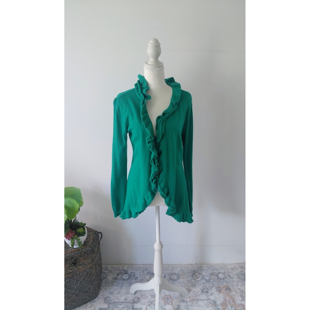 Matilda Jane Green Ruffle Cardigan Sweater Women's M Boho Cottagecore